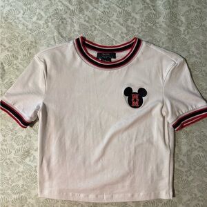 Bershka  cropped Tee with Red & Black Trim and Mickey Patch